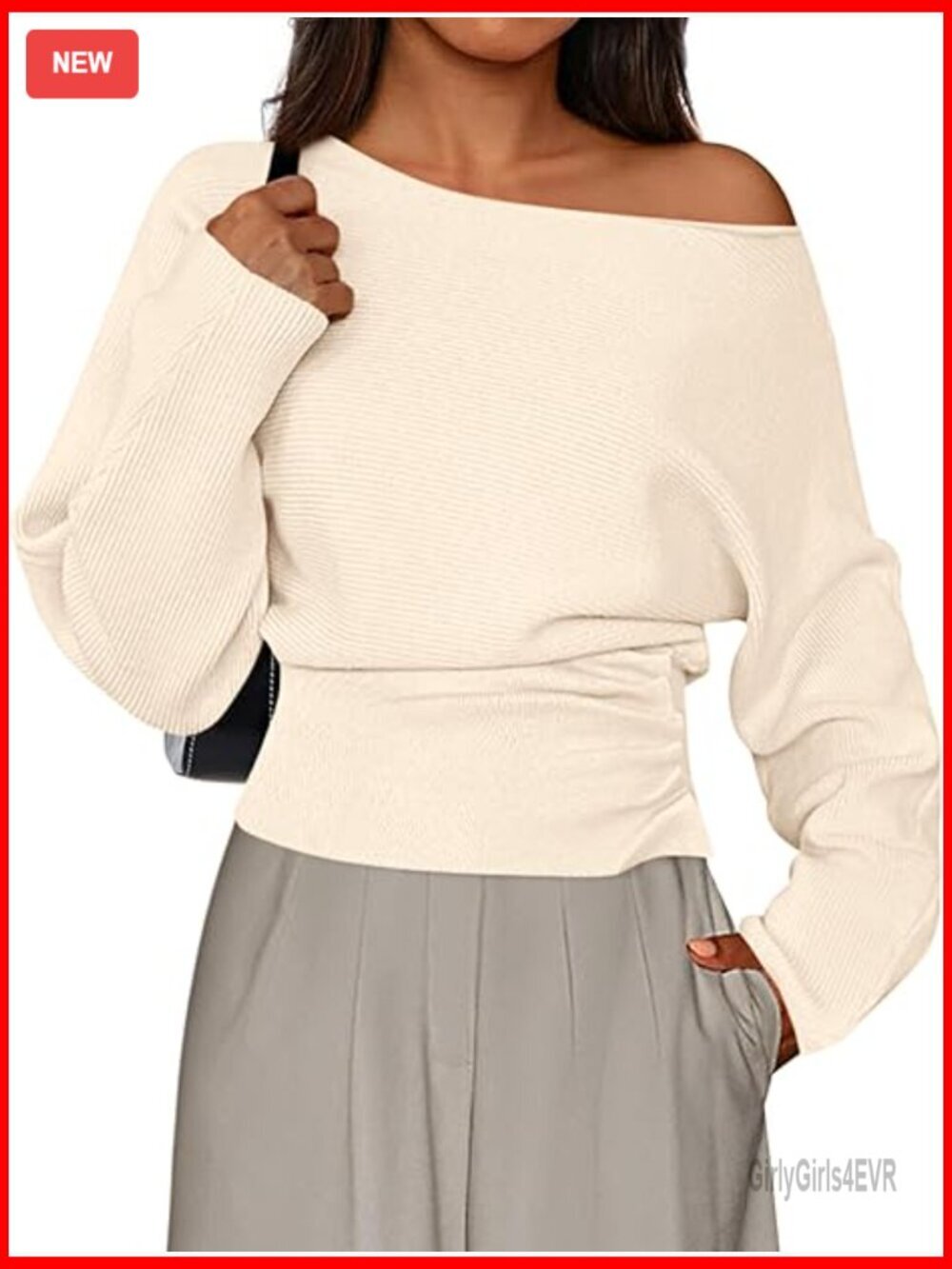 Off Shoulder Sweater Long Batwing Sleeve Pullover Knit Top Fall Winter